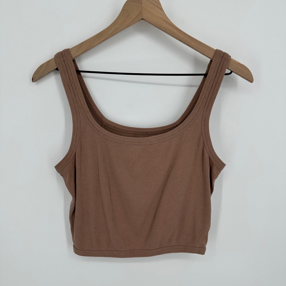 Lululemon Tank Top Womens 4/6? Brown Ribbed Stretch Cropped Workout Active